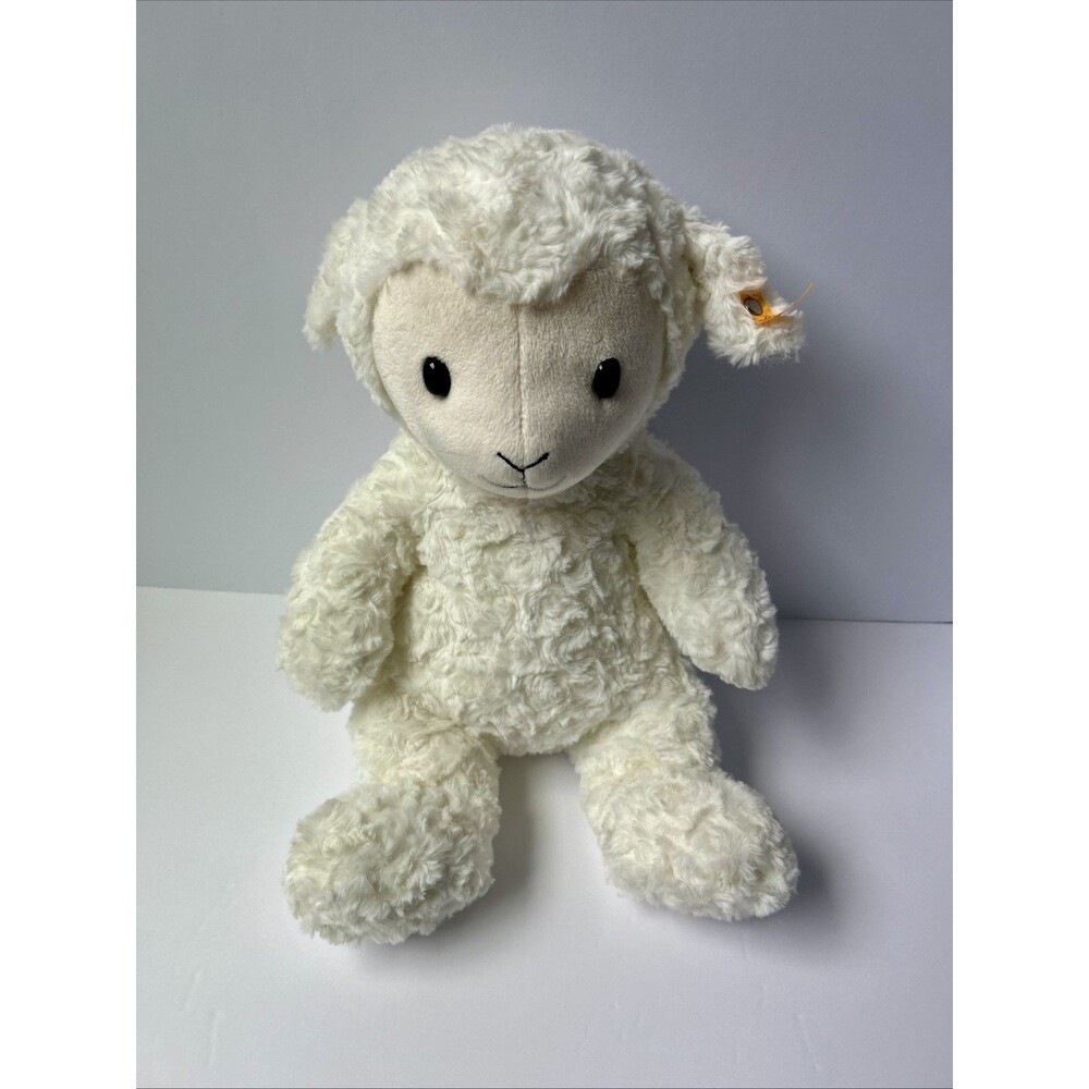 Steiff Fuzzy Lamb Cuddly Friends 10" Ivory White Plush Sheep 073410 Ear Button